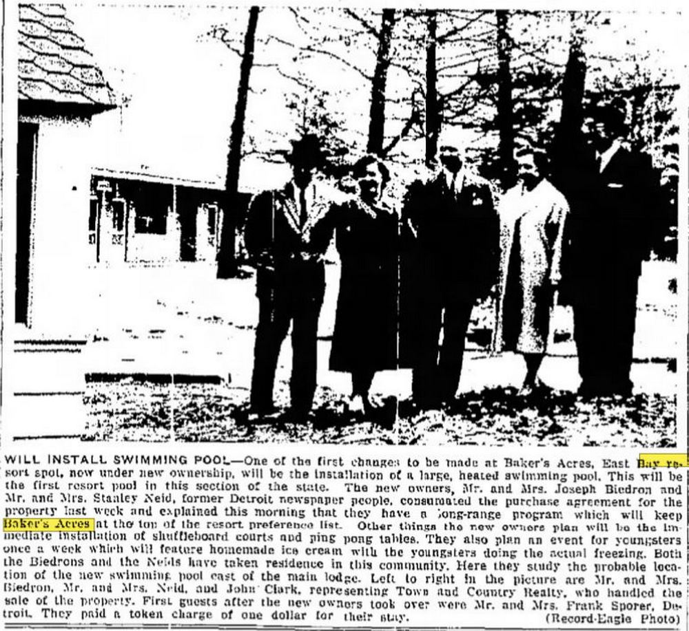Bakers Acres Motel and Cottages (Waterfront Inn, Tamarack Lodge) - Apr 1959 Photo Of New Owners